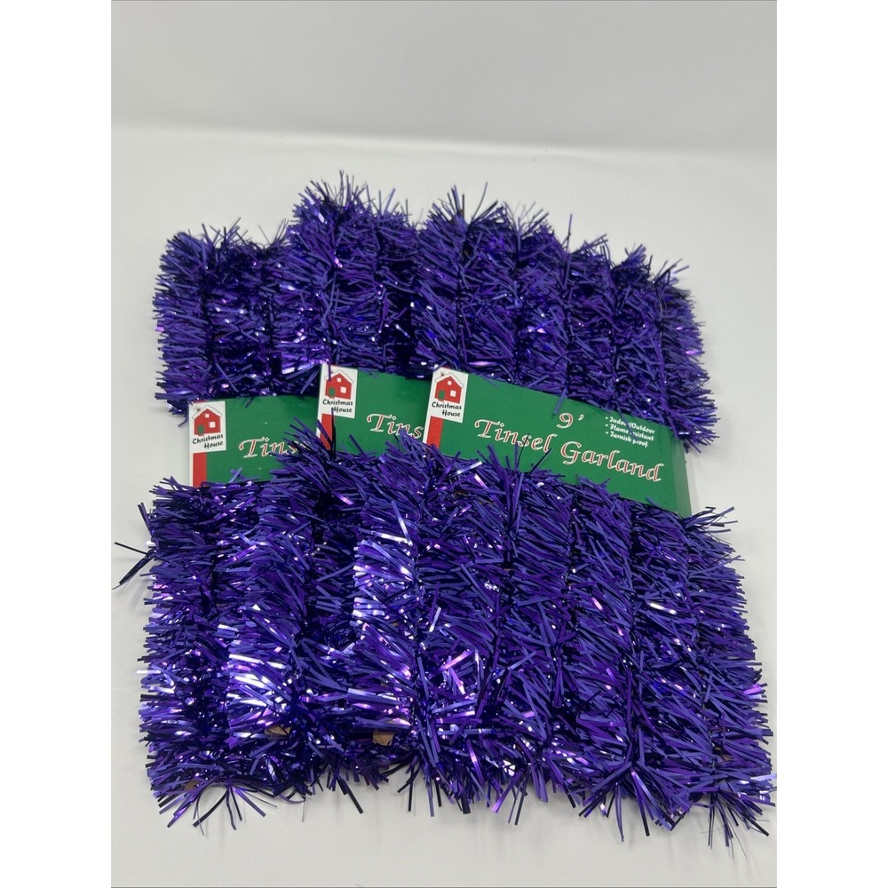 3 Vintage NEW Christmas Tree 9ft Purple Tinsel Garland Indoor/Outdoor